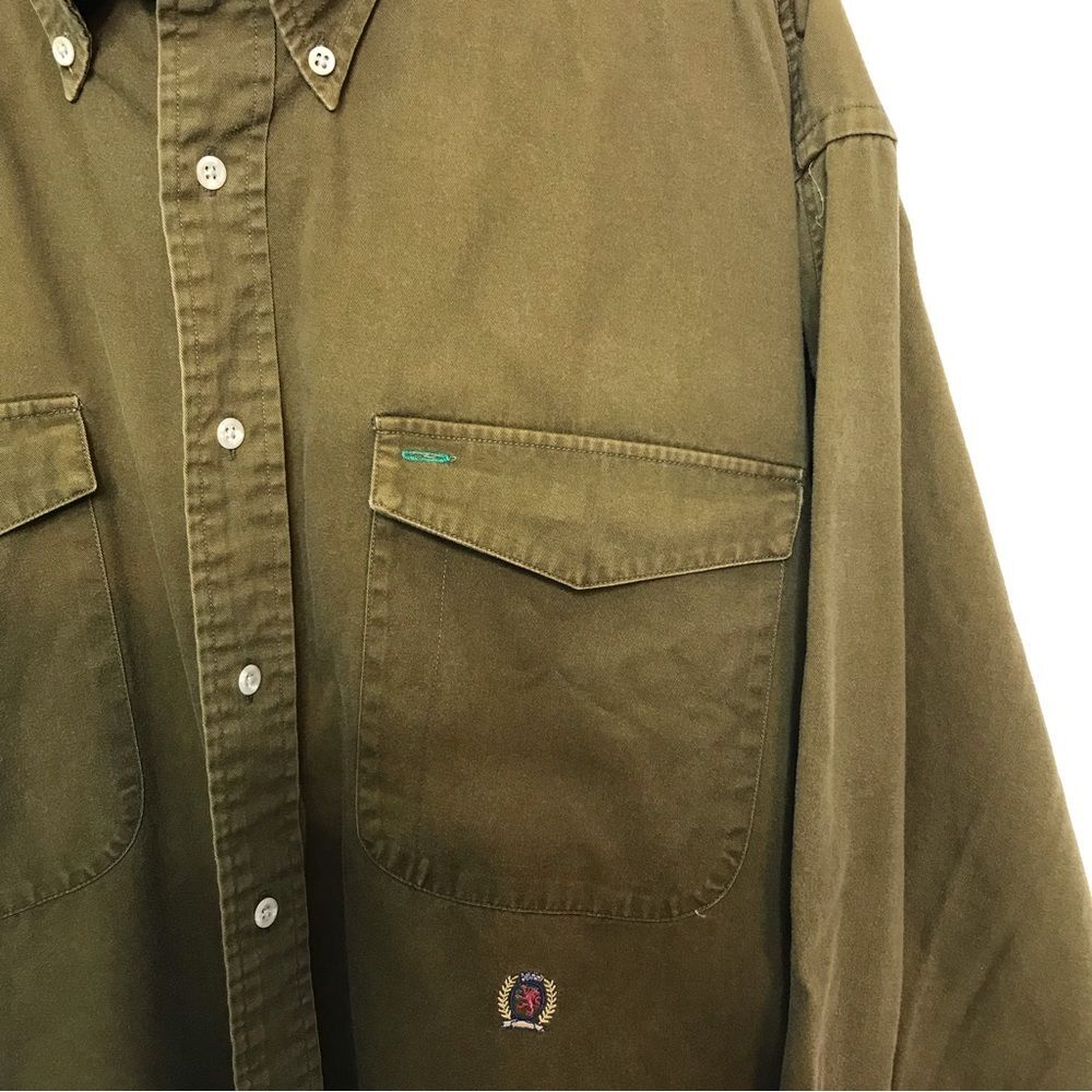 Tommy Hilfiger Mens Long Sleeve Button Up Cotton Khaki Shirt Sz XL - Picture 5 of 13